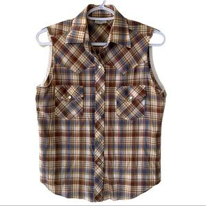 Women’s Vintage Pearl Snap Short Sleeve Button Down Tank Size Medium